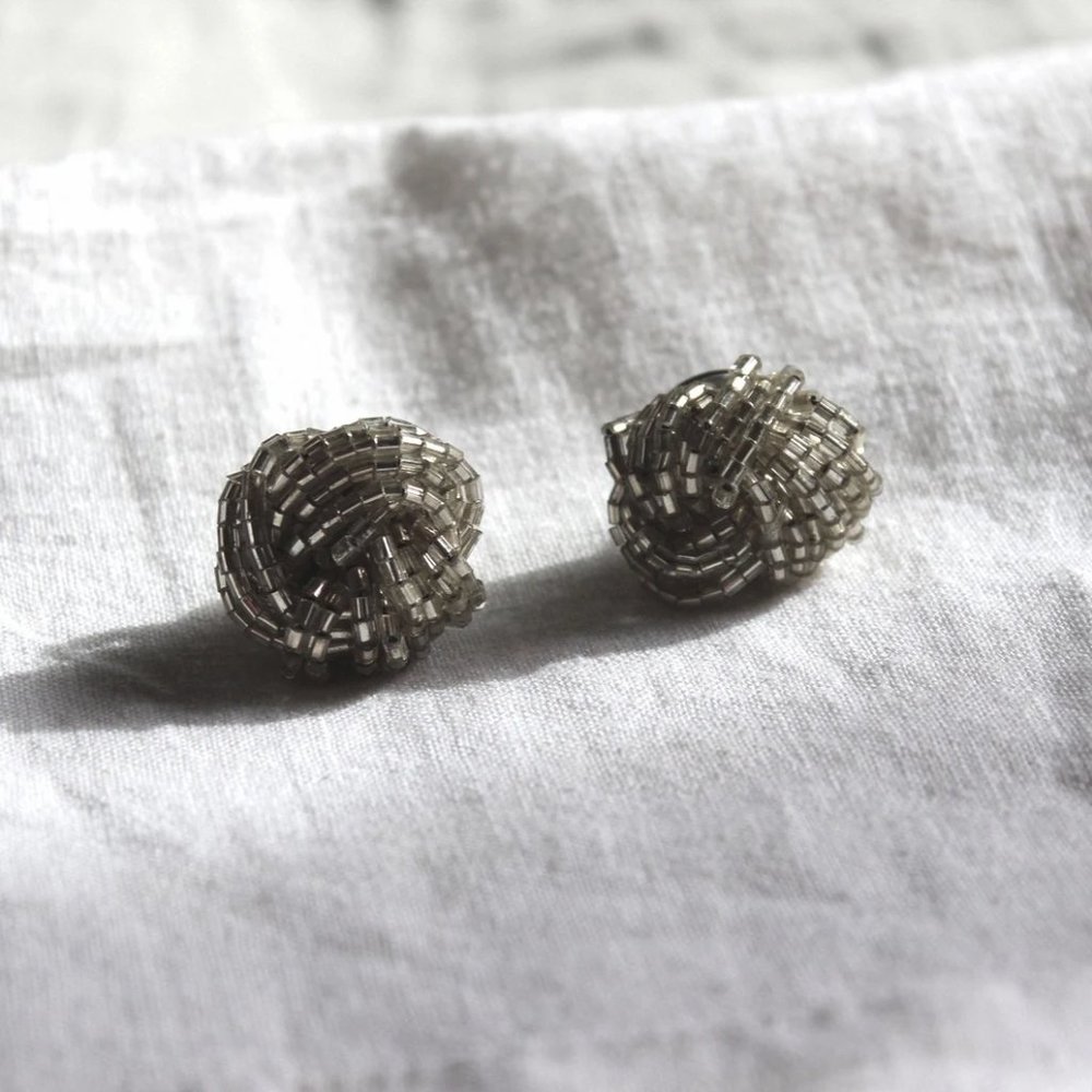 Vintage Silver Beaded Glass Earrings